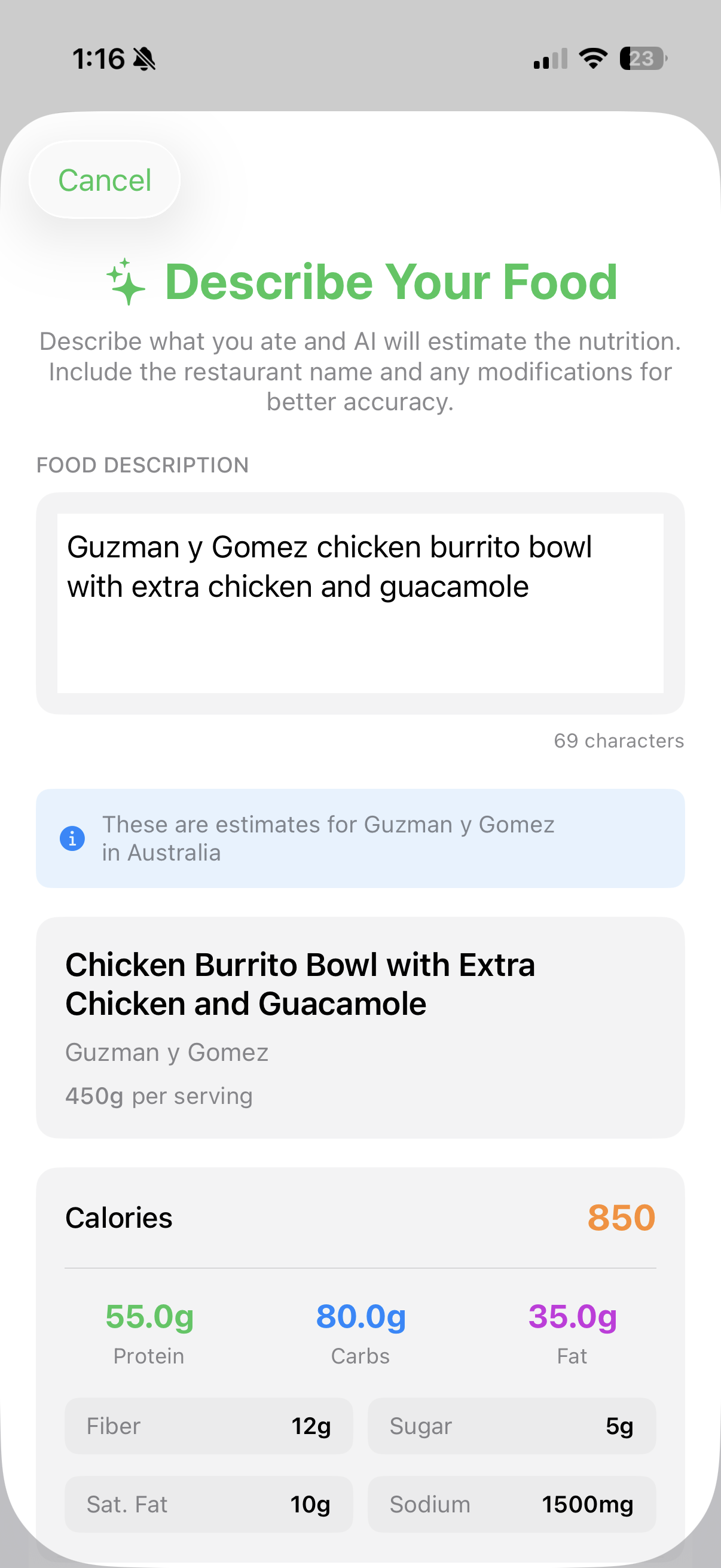 AI Food Description